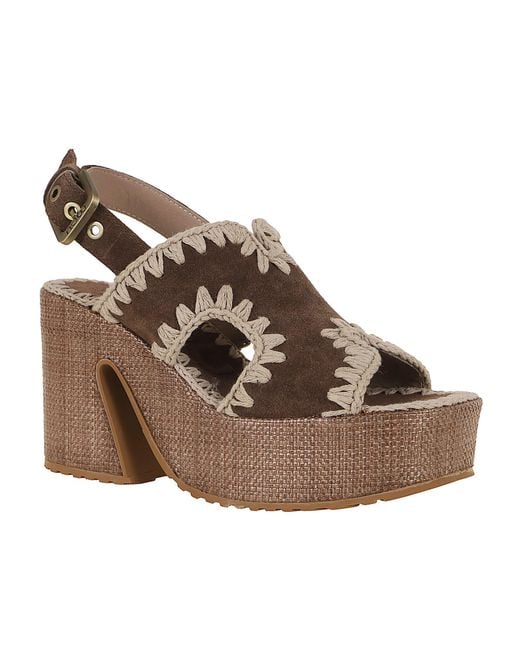 Mou Brown Raffia Platform With Back Stra Suede