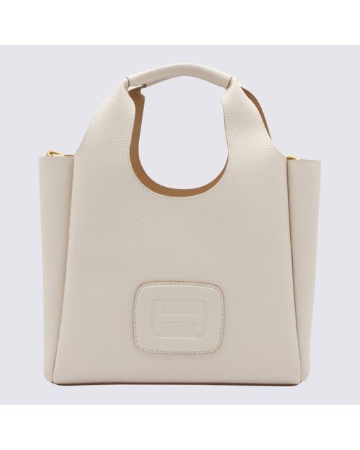 Hogan Natural White Leather Top Handle Bag
