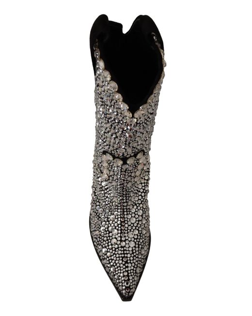 Dolce & Gabbana Black Suede Strass Crystal Cowgirl Boots Leather