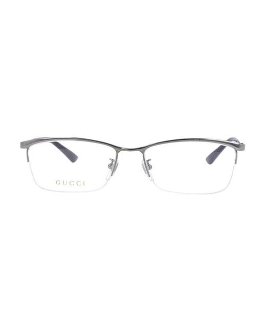 Gucci Metallic Eyeglasses Square Semi Rim, Gunmetal Frame And Clear Demo Lenses Lens Gg0856Oj002