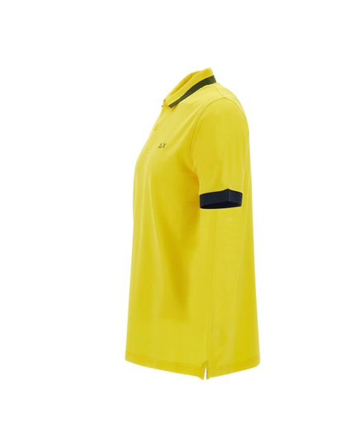 Sun 68 Yellow Big Stripe Cotton Polo Shirt for men