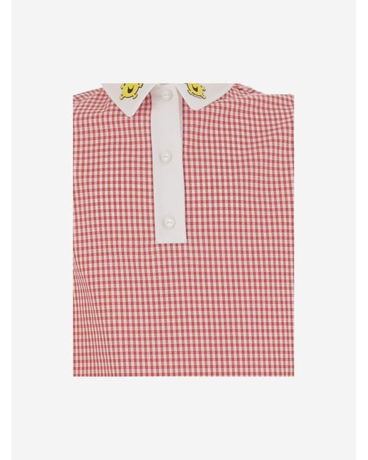 Gucci Pink Dress Stretch Cotton Checked Pattern