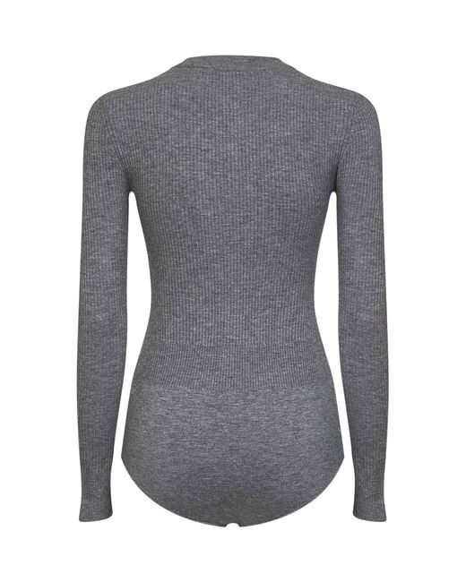 Self-Portrait Gray Knit Button Playsuit Wool-Blend Knitwear