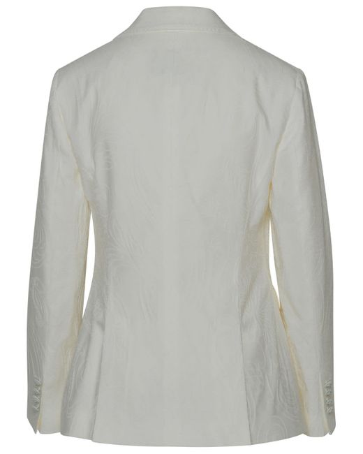 Etro Gray Ivory Cotton Blend Blazer Jacket