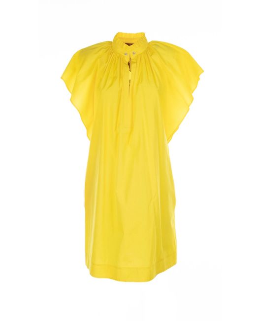 Max Mara Studio Yellow Ruffled Short-Sleeved Dress