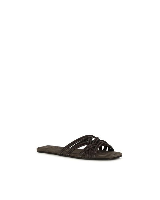 Brunello Cucinelli Black Calf Leather Bos Taurus Flat Sandals