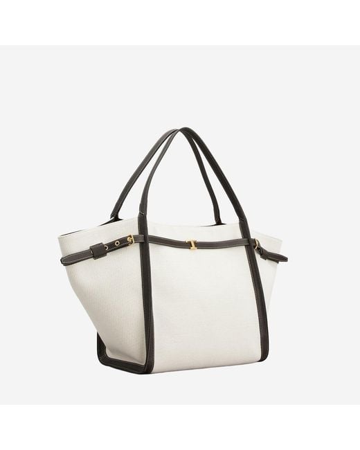 Tod's White Medium Canvas And Leather Shopping Bag