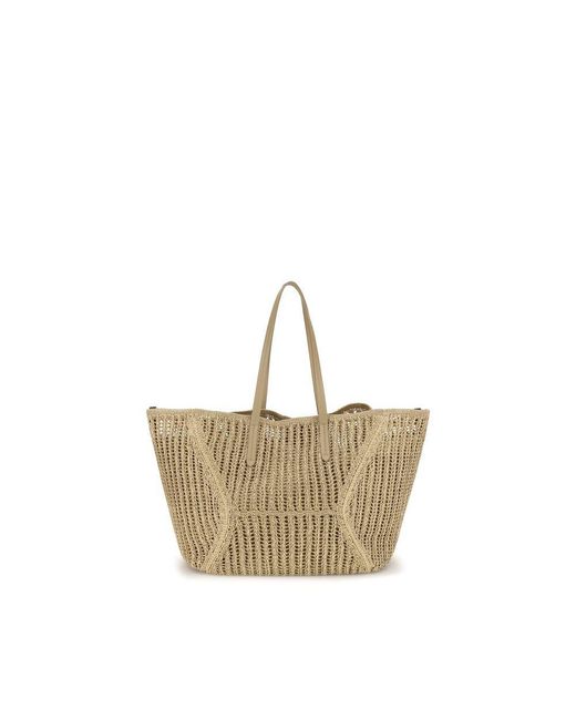 Brunello Cucinelli White Beige Raffia Shoulder Bag