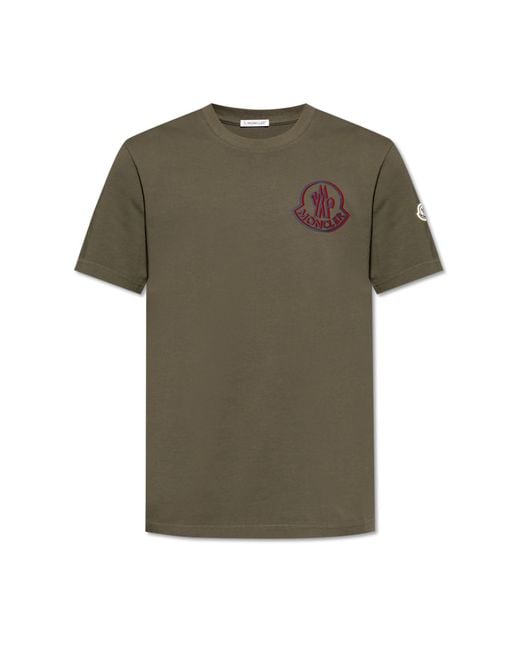 Moncler Green T-Shirt With Printed Logo for men