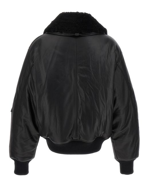 AMI Black Leather Bomber Jacket Casual Jackets, Parka for men