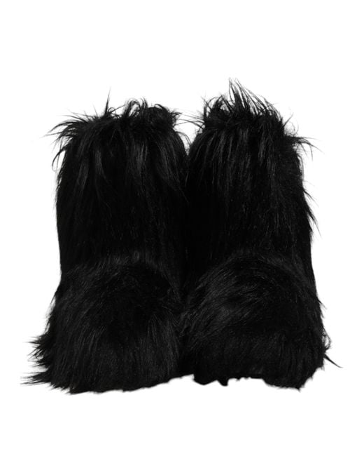 Dolce & Gabbana Black Faux Fur Mid Calf Boots Shoes for men
