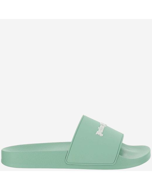 Palm Angels Green Rubber Sliders With Logo for men