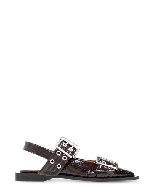 Ganni Black Buckle Pointed-Toe Ballet Flats