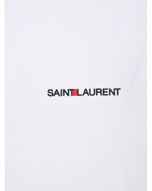 Saint Laurent White Logo Embroidered Long-sleeved Hoodie