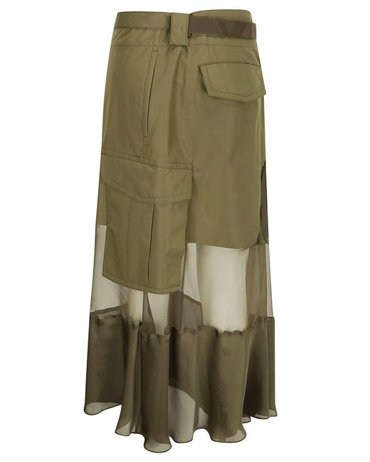 Sacai Green Fabric Combo Skirt