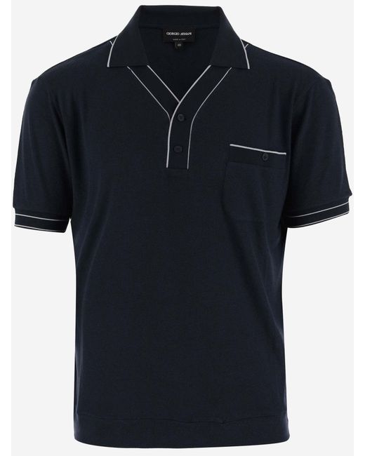 Giorgio Armani Black Wool And Viscose Blend Polo Shirt for men
