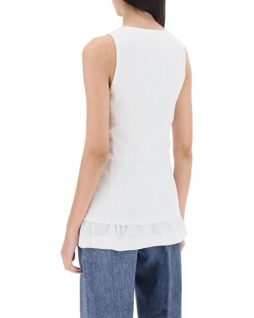 Bottega Veneta White Double-Layered Ribbed Tank Top With Crystals And Sequins