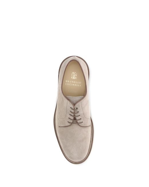 Brunello Cucinelli White Suede Derby Lace-Up Shoes for men