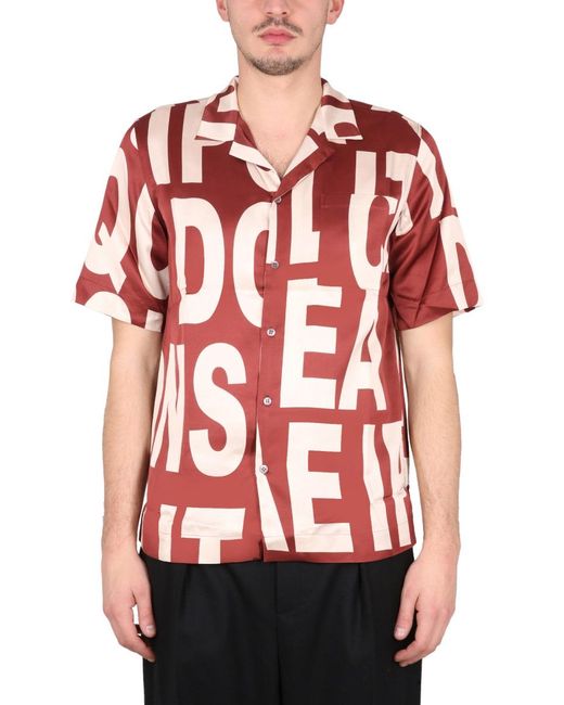 Dries Van Noten Red Carlton Shirt With Bowling Collar Viscose for men