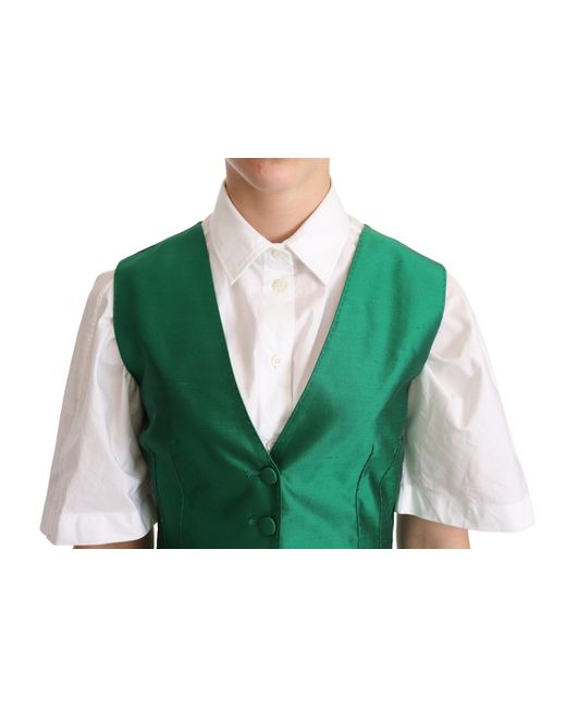 Dolce & Gabbana Green Silk Satin Sleeveless Waistcoat Vest