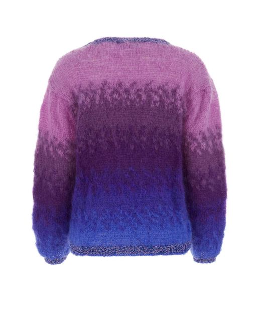 Rose Carmine Purple Embroidered Stretch Mohair Blend Sweater