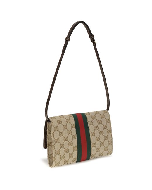 Gucci White Horsebit Web Wallet With Shoulder Strap