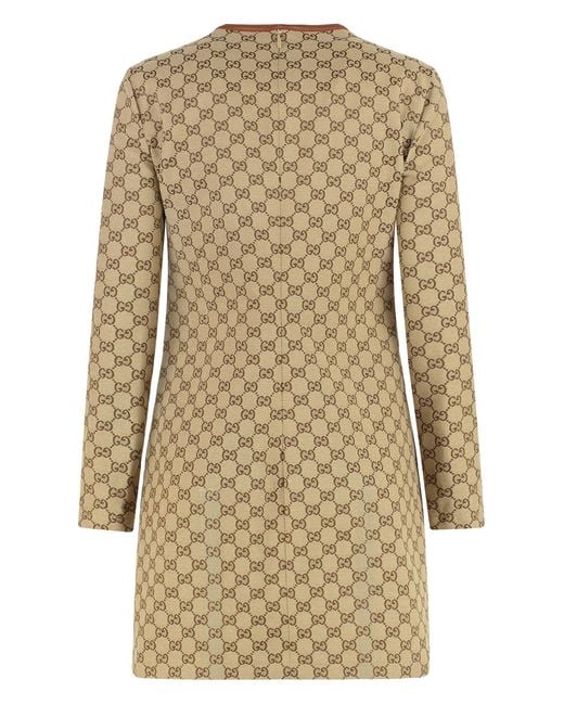 Gucci Natural Gg Jacquard Fabric Dress Cotton