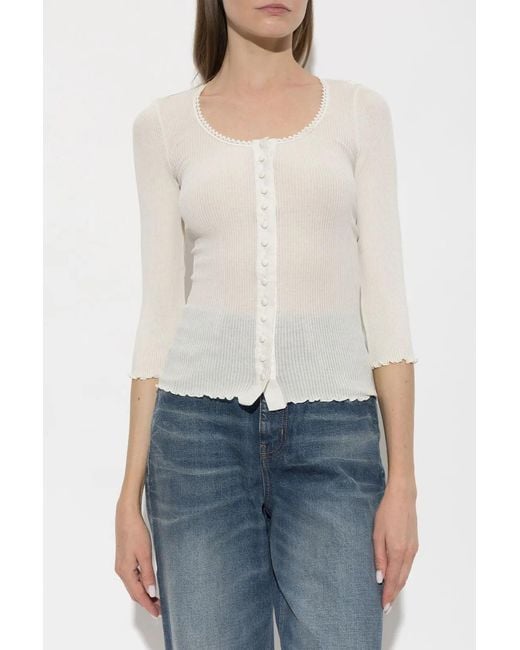 Chloé White Top En Jersey De Coton Côtelé Iconic Milk