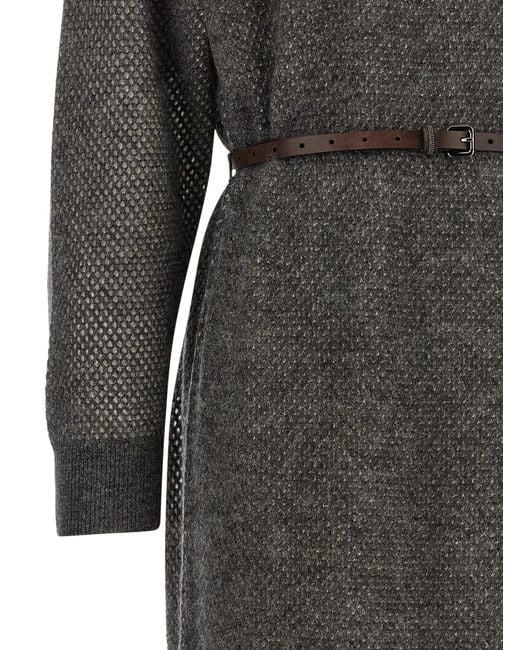 Brunello Cucinelli Gray Wool Midi Dress