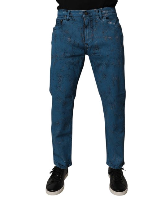 Dolce & Gabbana Blue Tie Dye Cotton Skinny Denim Jeans for men