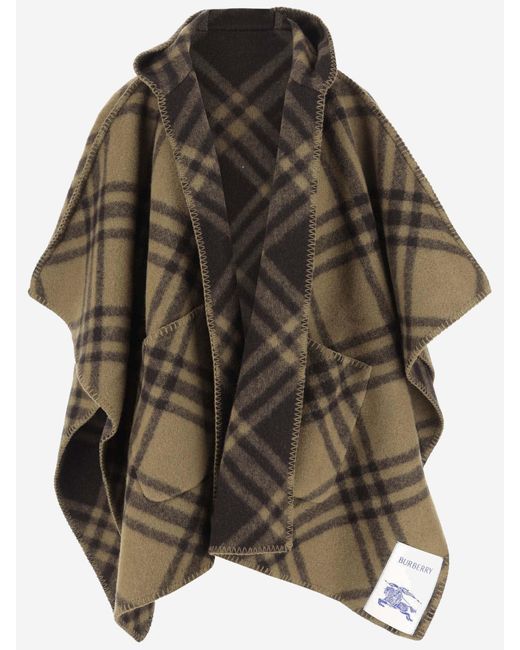 Burberry Brown Wool Cape With Check Pattern