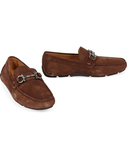 Ferragamo Brown Suede Loafers Calfskin for men