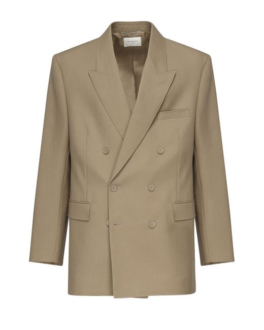 Saint Laurent Natural Double-Breasted Wool Jacket for men