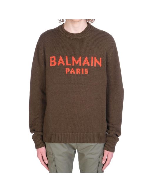 Balmain Brown Wool Logo Sweater for men