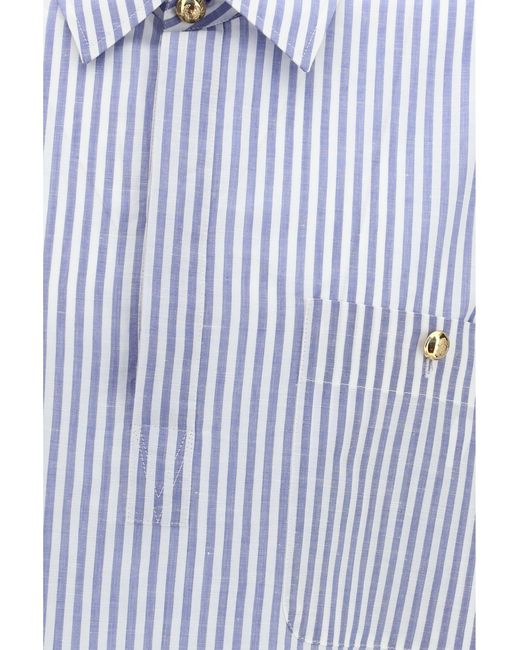 Valentino Blue Short-Sleeve Shirt With Logo Buttons Cotton; Linen for men