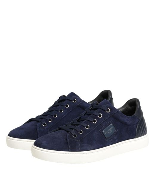 Dolce & Gabbana Blue Leather Suede Low Top Sneakers Shoes Goat for men