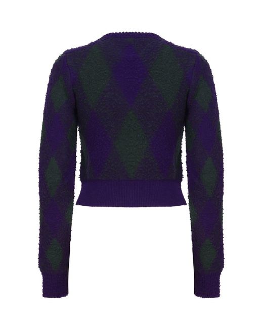 Burberry Blue Cropped Sweater In Argyle Wool
