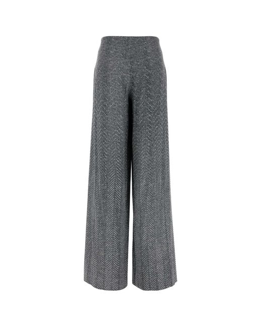 Ermanno Scervino Gray Printed Viscose Wide-leg Pant