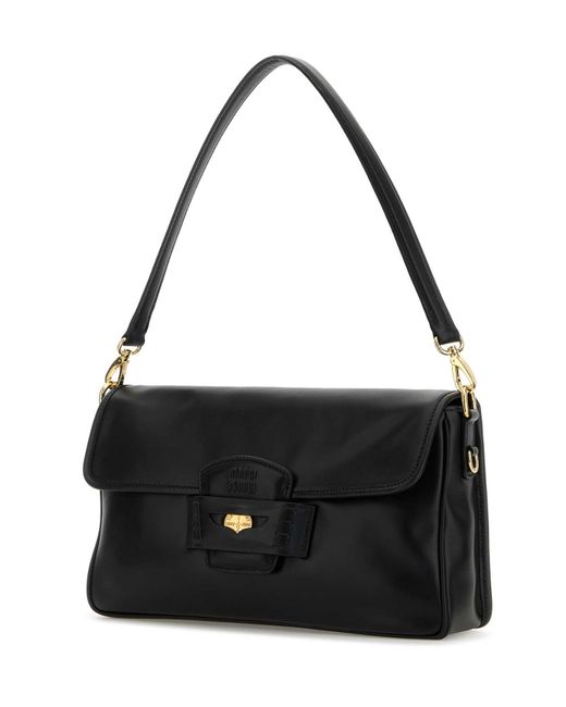 Miu Miu Black Leather Penny Shoulder Bag