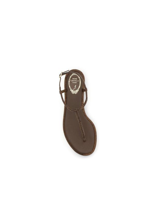 Rene Caovilla Brown Satin Flat Sandals
