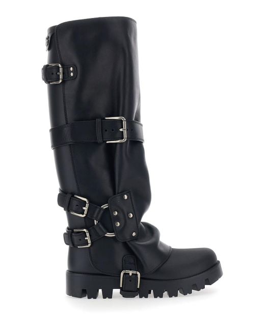 Dolce & Gabbana Black Ankle Boots With Adjustable Buckle Straps And Logo Plaque On The Back