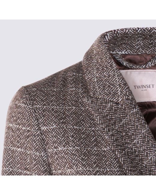 Twinset Gray Maxi Coat