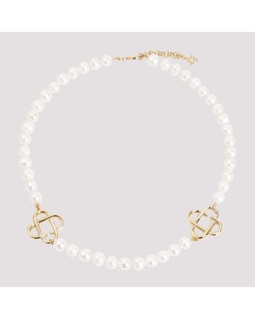 Casablanca White Pearl Logo Necklace for men
