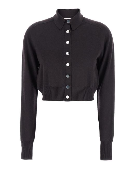 Sportmax Black Cropped Cardigan With Button Down Collar Virgin Wool Tops