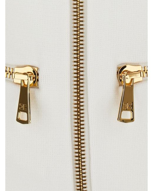 Elisabetta Franchi White Cardigan V-Neck Tech Fabric Tops