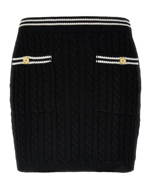 Alessandra Rich Black Braided Cotton Mini Skirt With Contrast Details