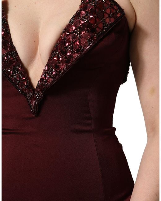 Dolce & Gabbana Red Embellished Vneck Evening Gown Dress