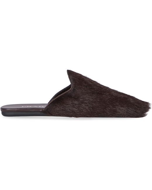 Prada Black Lamb-Fur Leather Mules Slippers