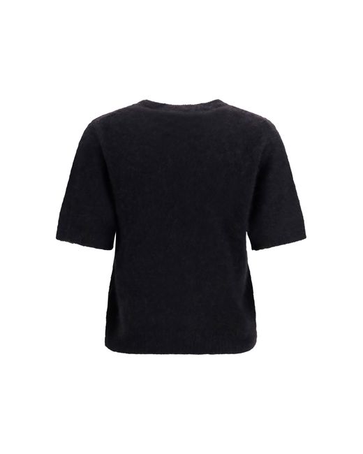 Ganni Black Alpaca And Wool-Blend T-Shirt T-Shirts