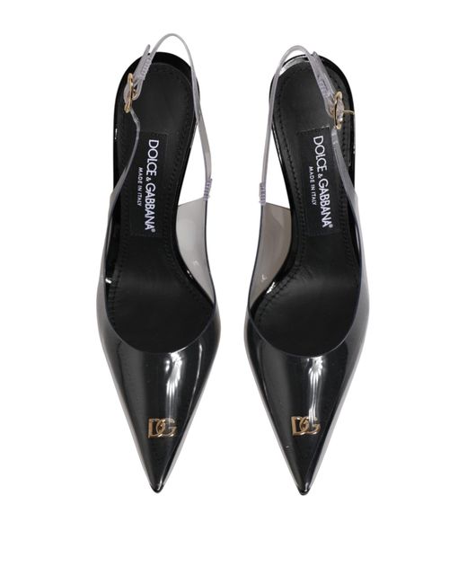 Dolce & Gabbana Black Leather Clear Pvc Slingback Pumps Shoes